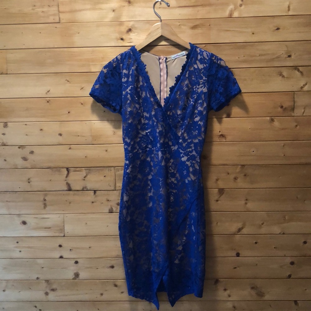 Royal Blue Lace with nude lining formal dress